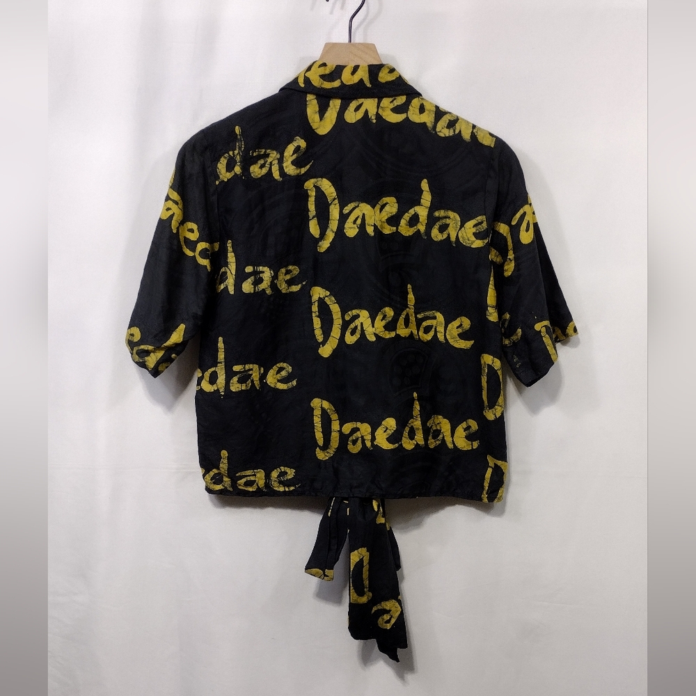 Women's Graphic Button Shirt Women's M Black Yellow Grunge Rockabilly Boho Retro - Picture 5 of 6